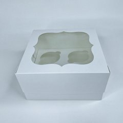 Коробка для 4-х кексов с окошком 17х17х9см Белая