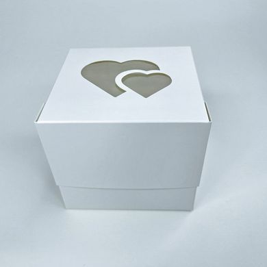 Коробка для 1-го кекса 10 х 10 х 9см Белая с окошком Сердечки