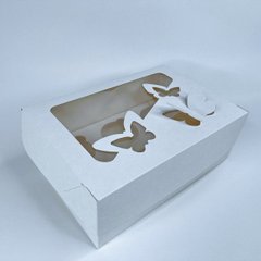 Коробка для 6-ти кексов с окошком Бабочка 25 х 17х 9см Белая
