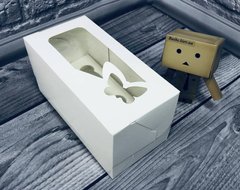 Коробка для 2-х кексов с окошком Бабочка 17 х 8.5 х 9 см Белая