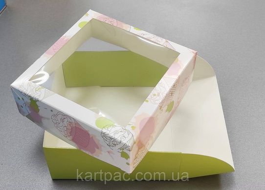 Коробка для бенто-тортів з віконцем 15х15х7см кольорова
