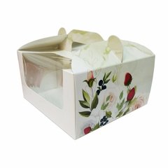 Коробка для торта 20х20х11см с угловым окошком и цветочным принтом