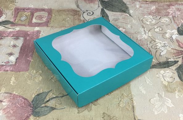 Коробка для пряника і цукерок з віконцем 15 х 15 х 3 см Бірюзова