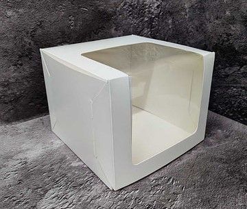 Коробка для торта 21 х 21 х 18см біла з кутовим віконцем