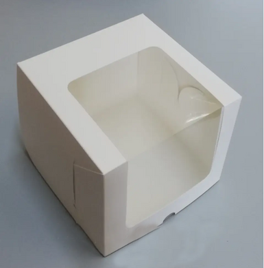 Коробка для торта 21 х 21 х 18см белая с угловым окошком