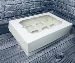 Коробка для 12-ти кексів з віконцем 34 х 25 х 9 см Біла