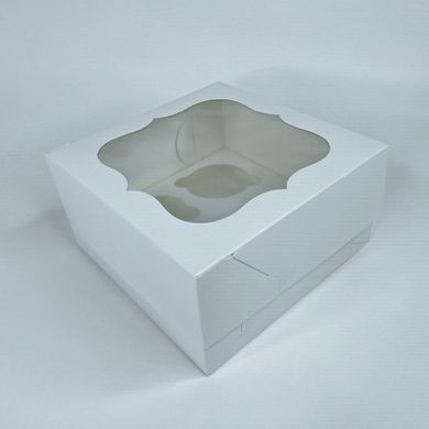 Коробка для 4-х кексов с окошком 17х17х9см Белая