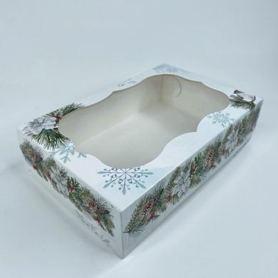 Коробка для еклерів і зефіру з віконцем 23 х 15 х 6 см Новорічна