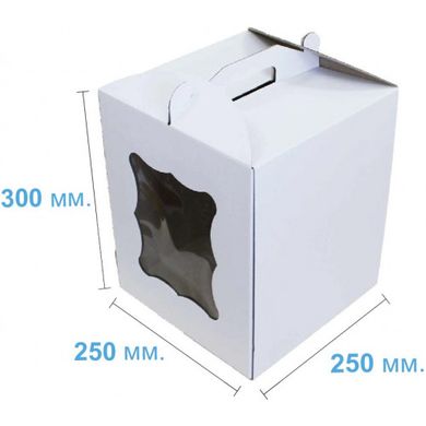 Коробка для торта 25 х 25 х 30см белая с окошком
