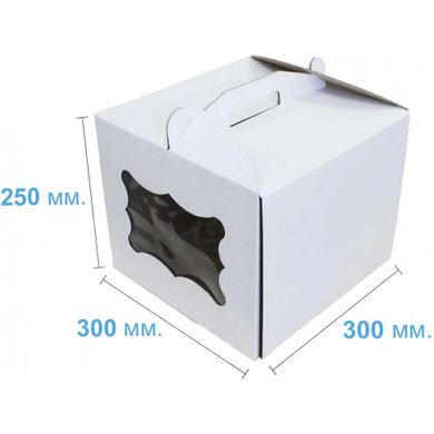Коробка для торта 30 х 30 х 25см біла з віконцем