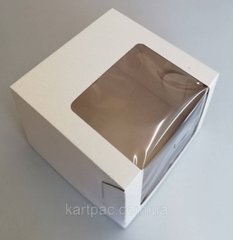 Коробка для торта 25 х 25 х 20см біла з кутовим віконцем