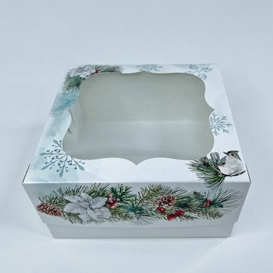 Коробка для бенто-тортов  с окошком 17 х 17 х 9см Новогодняя