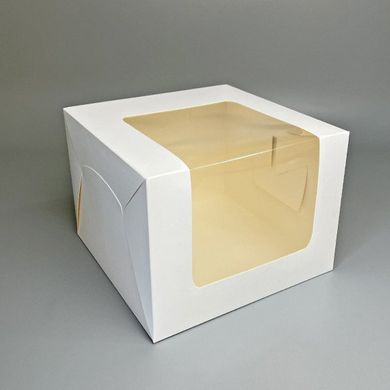 Коробка для торта 20 х 20 х 15см біла з кутовим віконцем