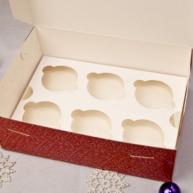 Коробка для 6-ти кексов 25,5 х 18 х 9см Новогодняя