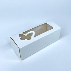 Коробка-пенал для макаронс і цукерок 14 х 5.5 х 4.5см Біла з віконцем Метелик