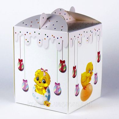 Коробка для кулича Пасхальная с окошком 17х17х21см и принтом Цыплята