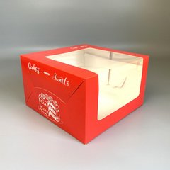 Коробка для торта с окошком красная, 25 х 25 х 15см