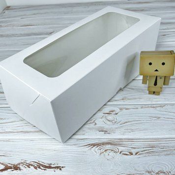 Коробка для рулетов, штоллена и пирогов белая с окошком 33 х 15 х 11см