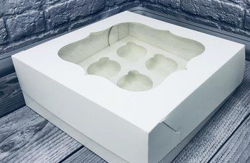 Коробка для 9-ти кексов с окошком 25 х 25 х 9см Белая