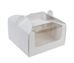 Коробка для торта 20х20х11см з кутовим віконцем біла